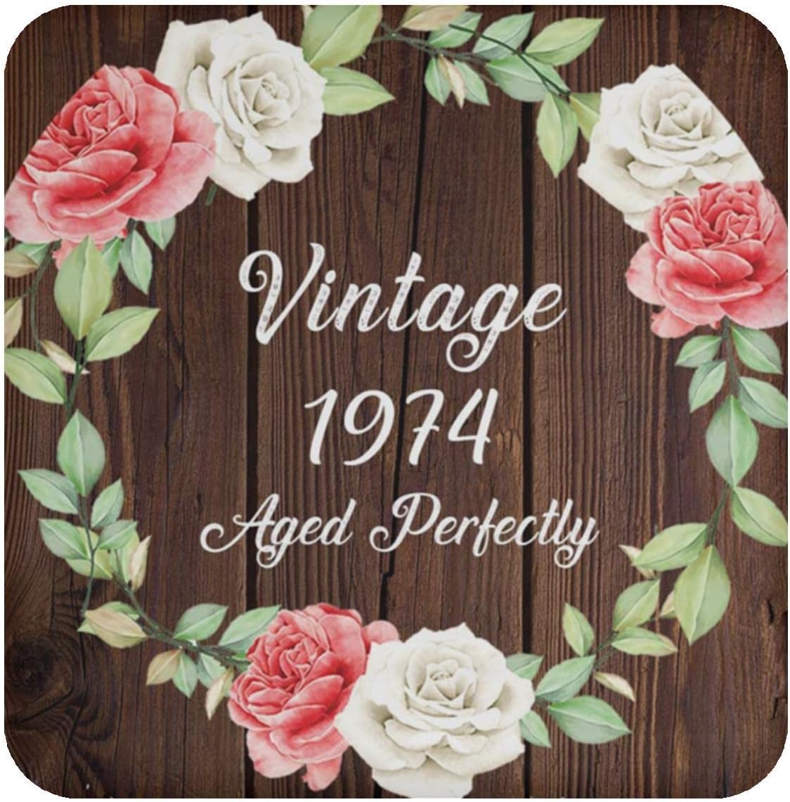 Gifts, 51st Birthday Vintage 1974 Aged Perfectly, Drink Coaster A Mat Wipe-Clean Non-Slip Non-Skid Cork Back – for Anniversary Christmas Mothers Day