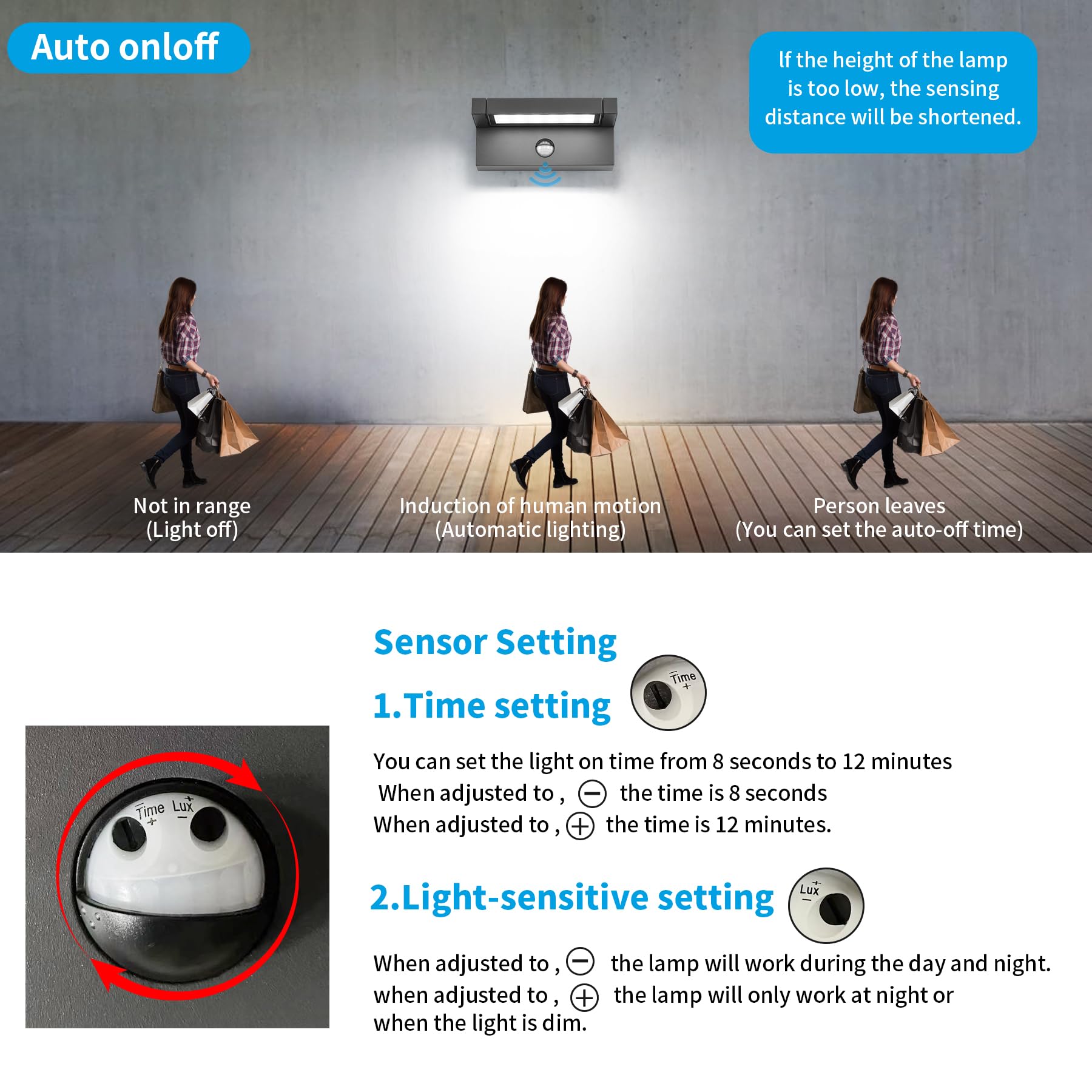 Applique da Parete LED Esterno con Sensore di Movimento,22W Lampada da Parete Interno Bianco Freddo 6500K,Lampade Muro 350° Regolabile IP65,Luci da Parete in Alluminio per Corridoio Ingresso Giardini