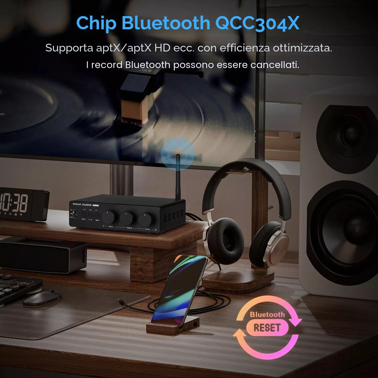 Douk Audio 300Wx2 Amplificatore HiFi TPA3255 Amplificatore di potenza Bluetooth Ricevitore Home Stereo Amplificatore U-Disk Player (M1 MAX)