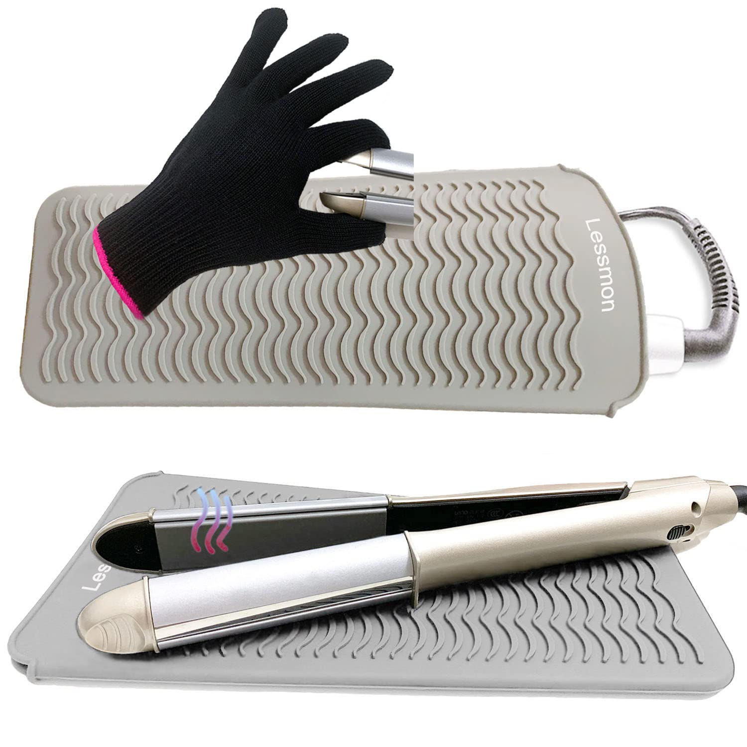 Hitzebeständige Silikon-Matte & Tasche Für Lockenstäbe & Glätteisen – 28,5 X 14 Cm, Bis 450°C, Grau