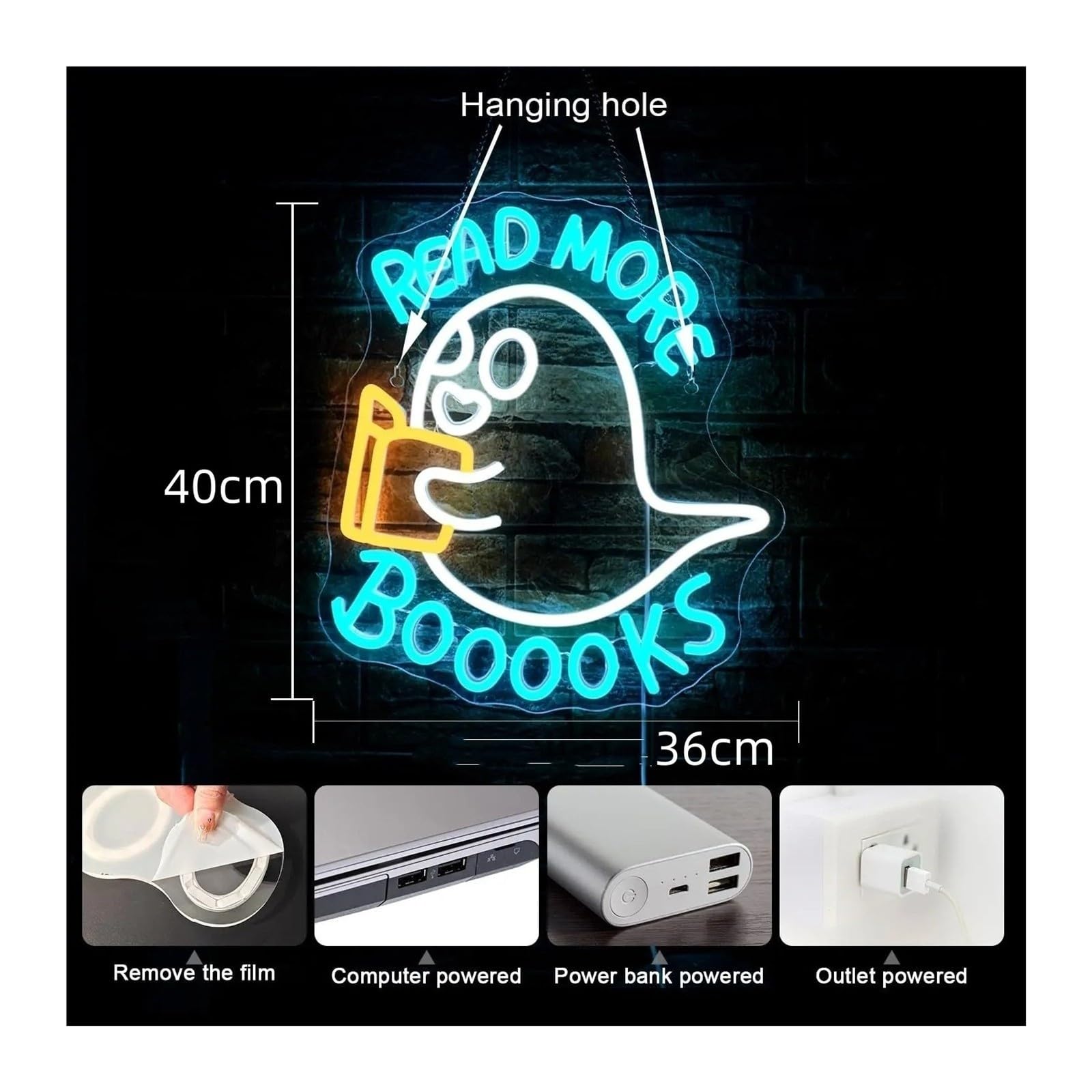 Decoración Lámparas Leer Más Letrero De Neón LED Boooooks Ghost