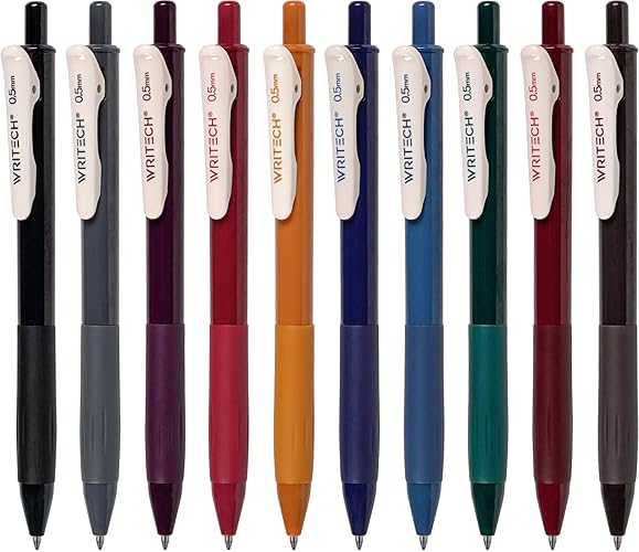 WRITECH Retractable Gel Pens Quick Dry Ink Pens Fine Point 0.5mm 10 Assorted Unique Vintage Colors For Journaling Drawing Doodling and Notetaking (Vintage 1) - M Vintage-1