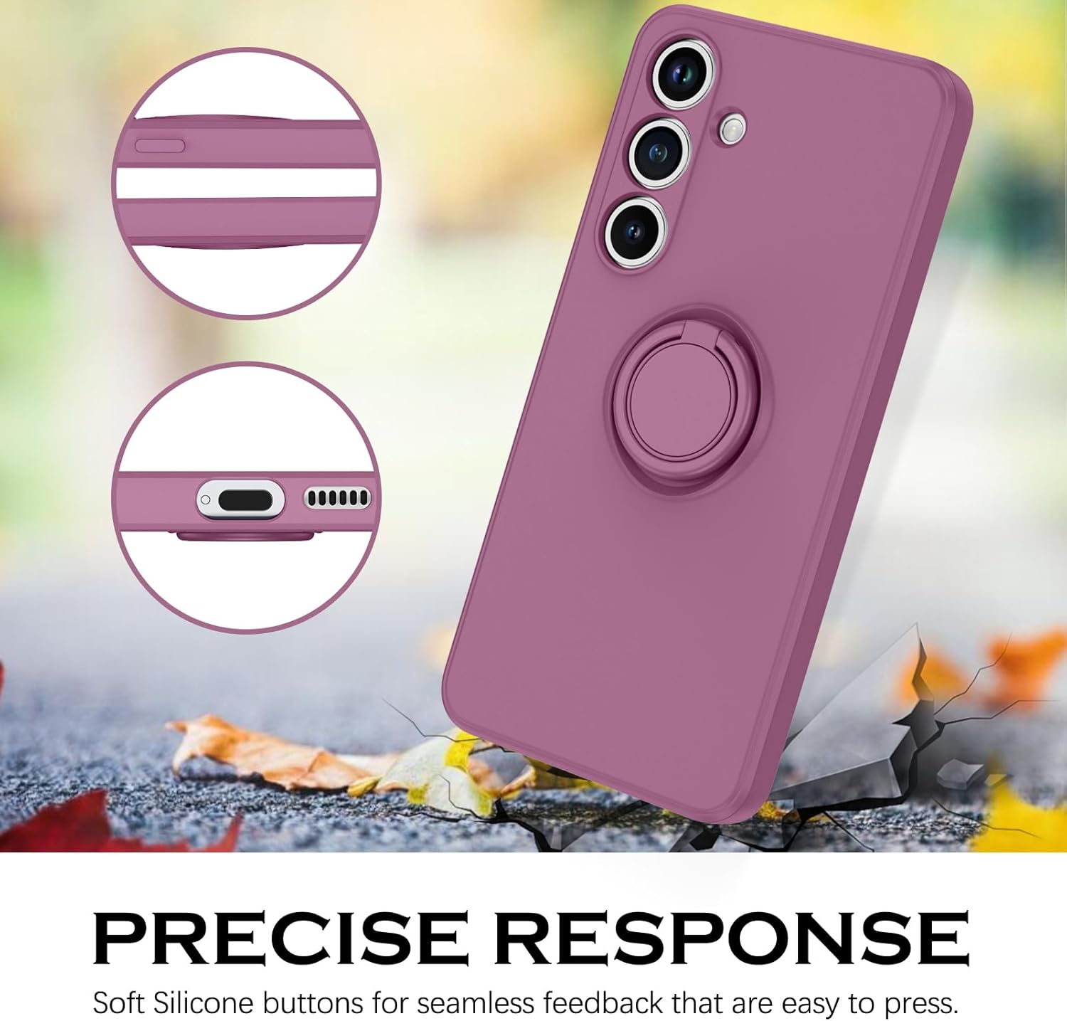 YINLAI for Samsung Galaxy S25 Case Liquid Silicone with Ring Holder Stand Slim Soft Rubber Cover Shockproof Protective Phone Case for Samsung Galaxy S25 5G 6.2 Inch, Lilac Purple - Image 6