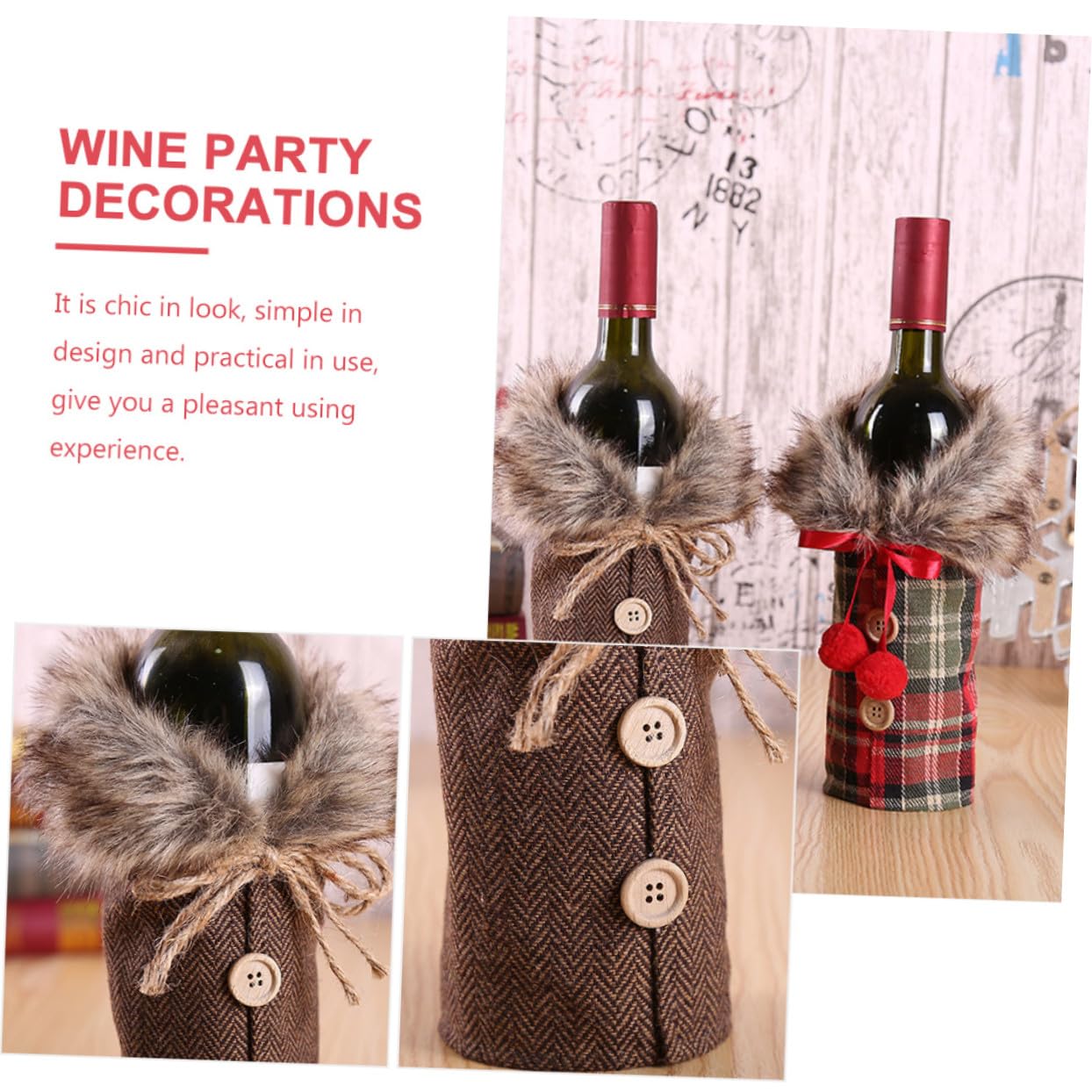 2 Pièces Housse de Bouteille Vin Noël Résistant avec Décoration Festive pour Fête et Cadeau