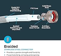 Vista 4 de Eastman 41065 manguera para lavadora de acero inoxidable con codo de 90 grados, 3/4 pulgadas X 3/4 pulgadas, 1 par