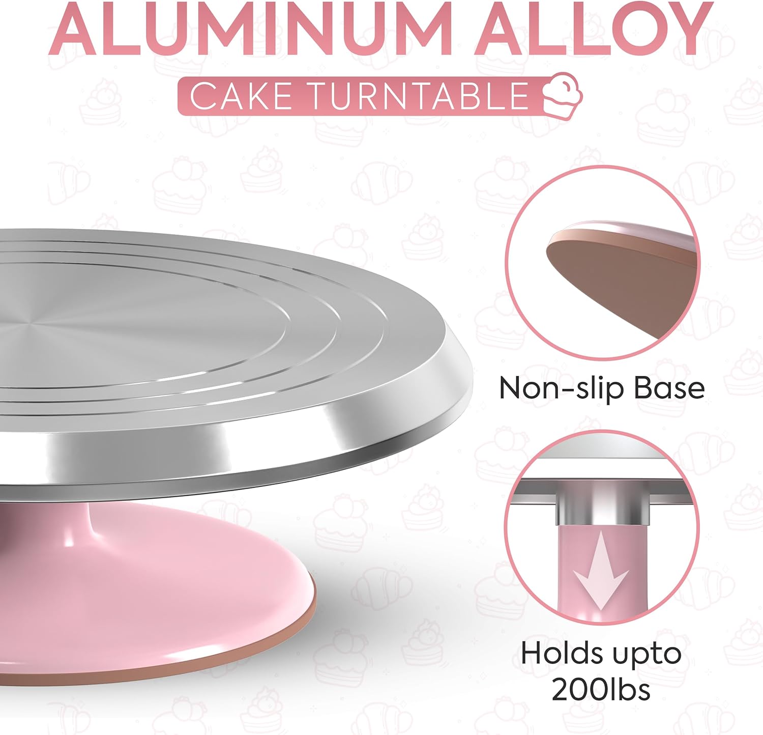 Riccle 12 Inch Pink Aluminium Alloy Revolving Cake Stand – Rotating Cake Turntable for Cake Decorating, Baking, and Cake Decorating Supplies