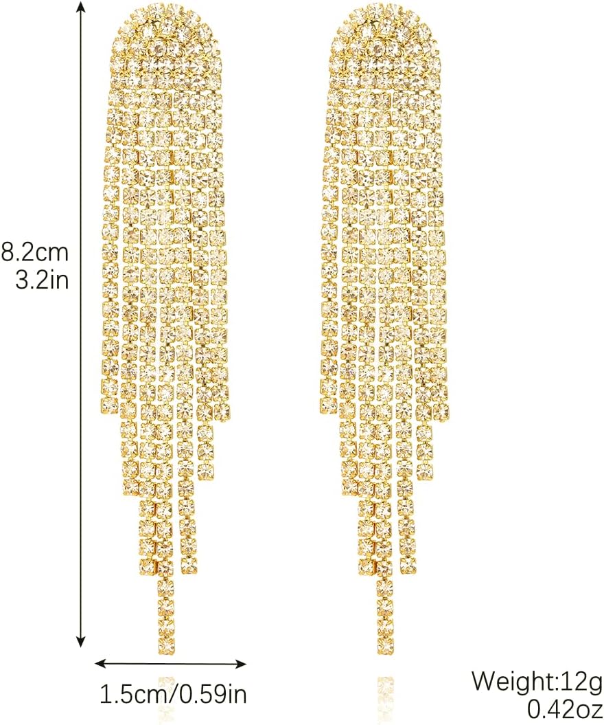Rhinestone Tassel Earrings, Long Sparkly Statement Chandelier Earrings Trendy Iridescent Earrings Formal Elegant Prom Evening Wear Earrings For Women Prom Wedding Earrings - Image 5