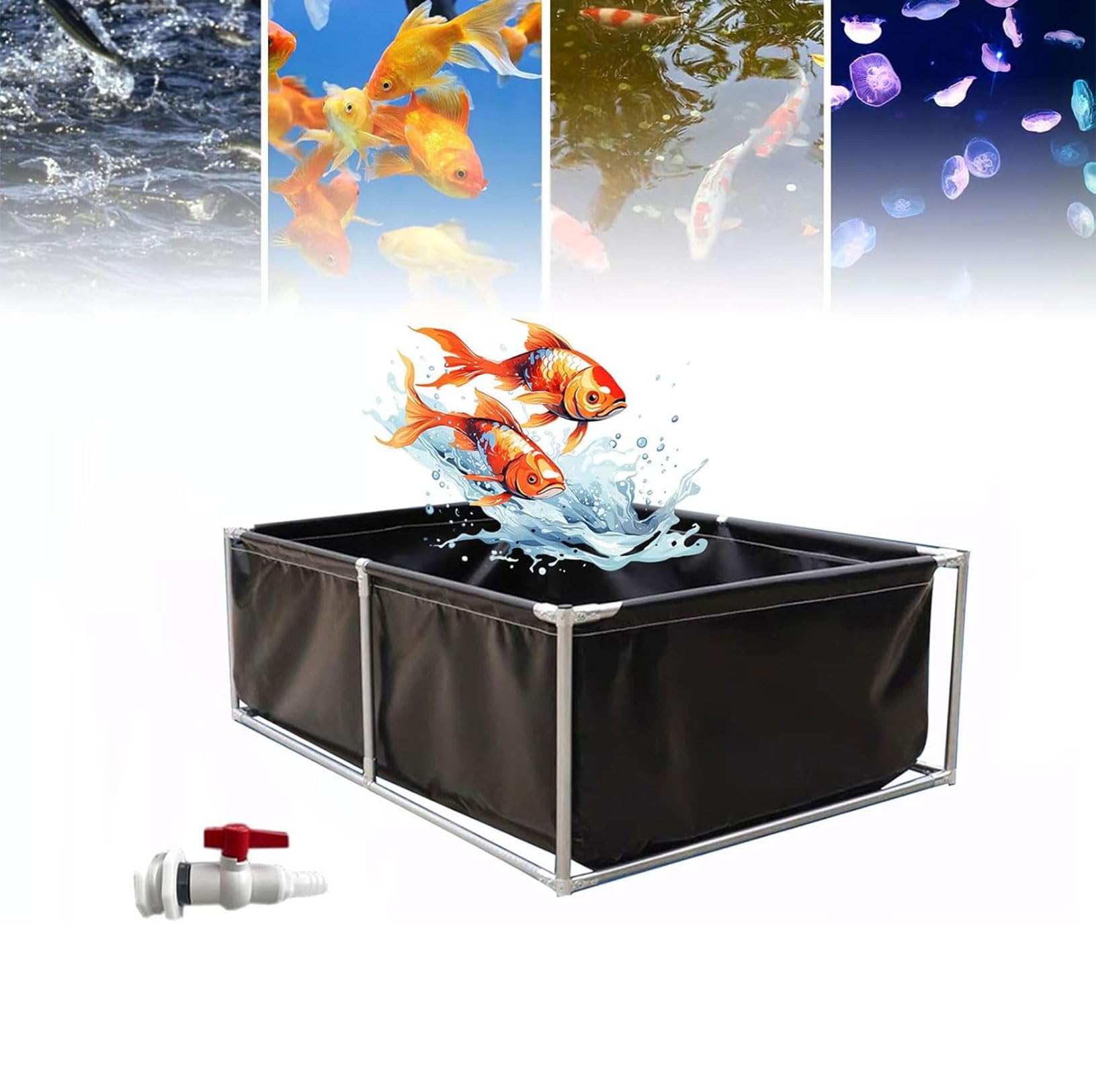 Piscina fuori terra pieghevole con telaio in acciaio da 1,5 m, valvola di scarico facile resistente agli strappi, ideale per stoccaggio dell'acqua di emergenza e stagno temporaneo per pesci, perfetta