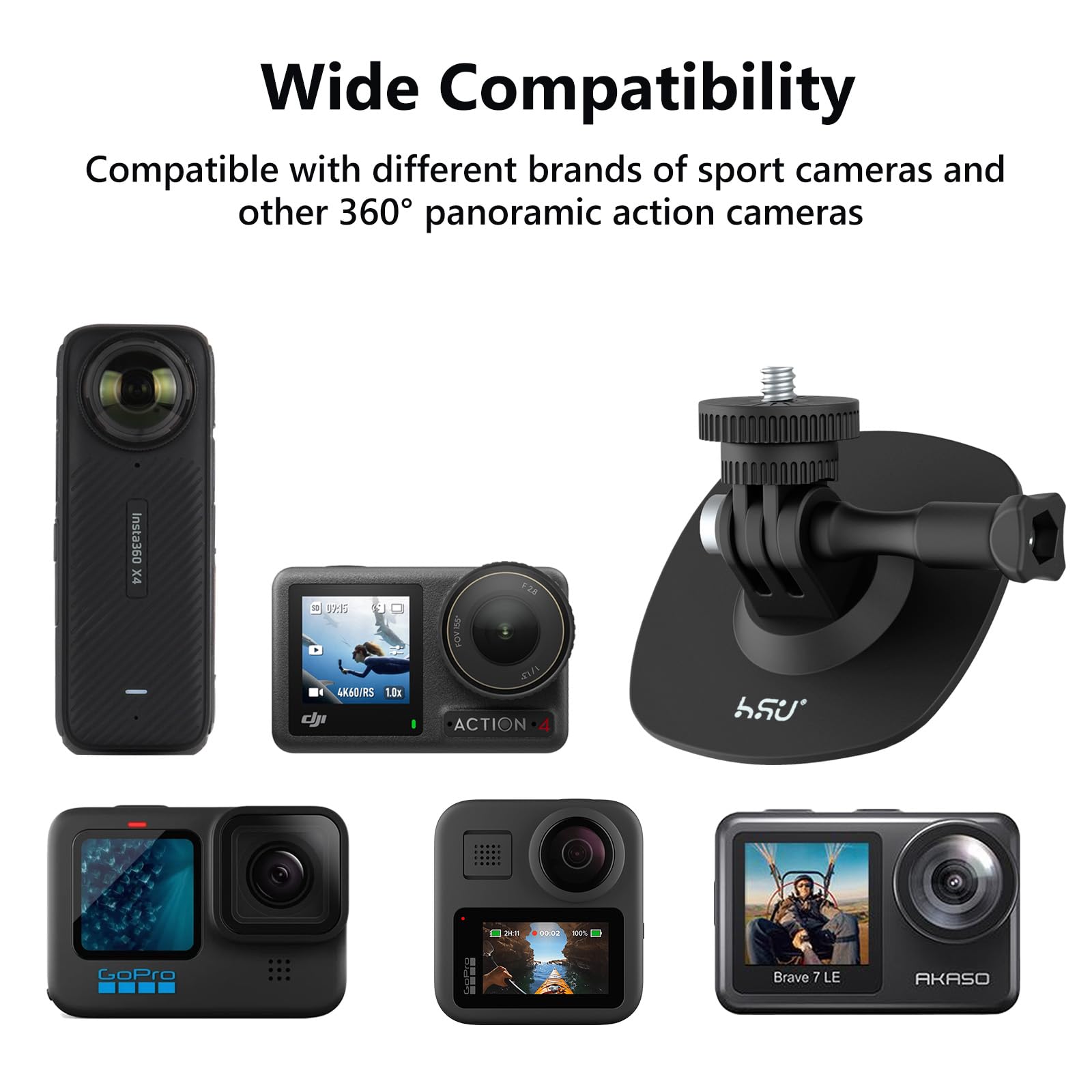 HSU Samoprzylepny uchwyt do GoPro, elastyczne uchwyty na kask do Insta360, zestaw akcesoriów do kamer sportowych (6 w 1)