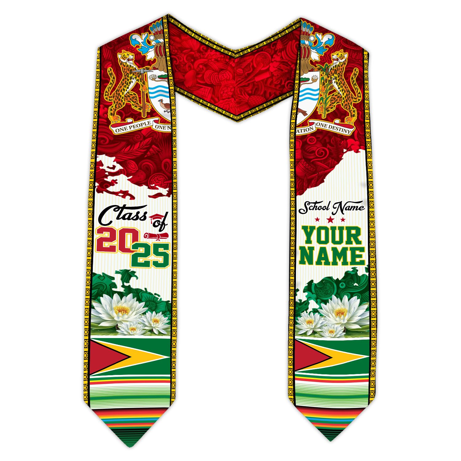 MonkeyVan Custom Guyana Graduation Stole 2025, Guyana Graduation Sash, Guyanese Graduation Sash, Guyana Flag Graduation Stole Gan 10
