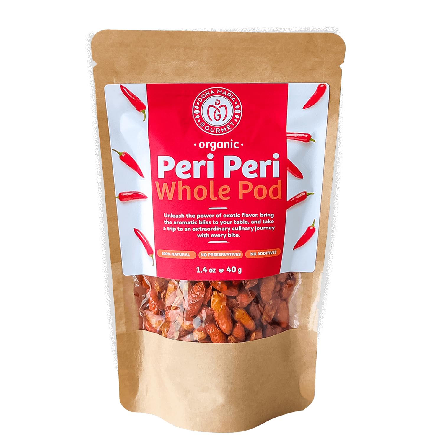40g Bio Piri Piri Peri Peri Spice Hot Chilli Pepper Whole Pod from Portugal African bird's eye