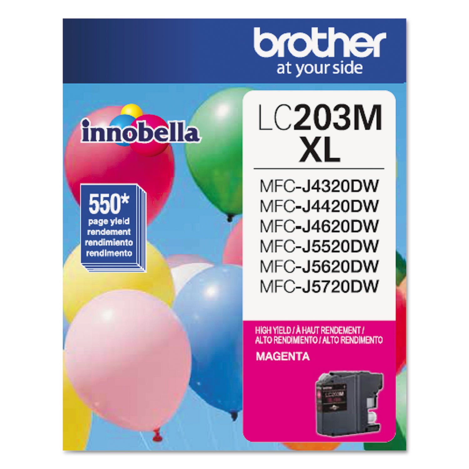 Brother Printer LC203M High Yield Ink Cartridge, Magenta, 550