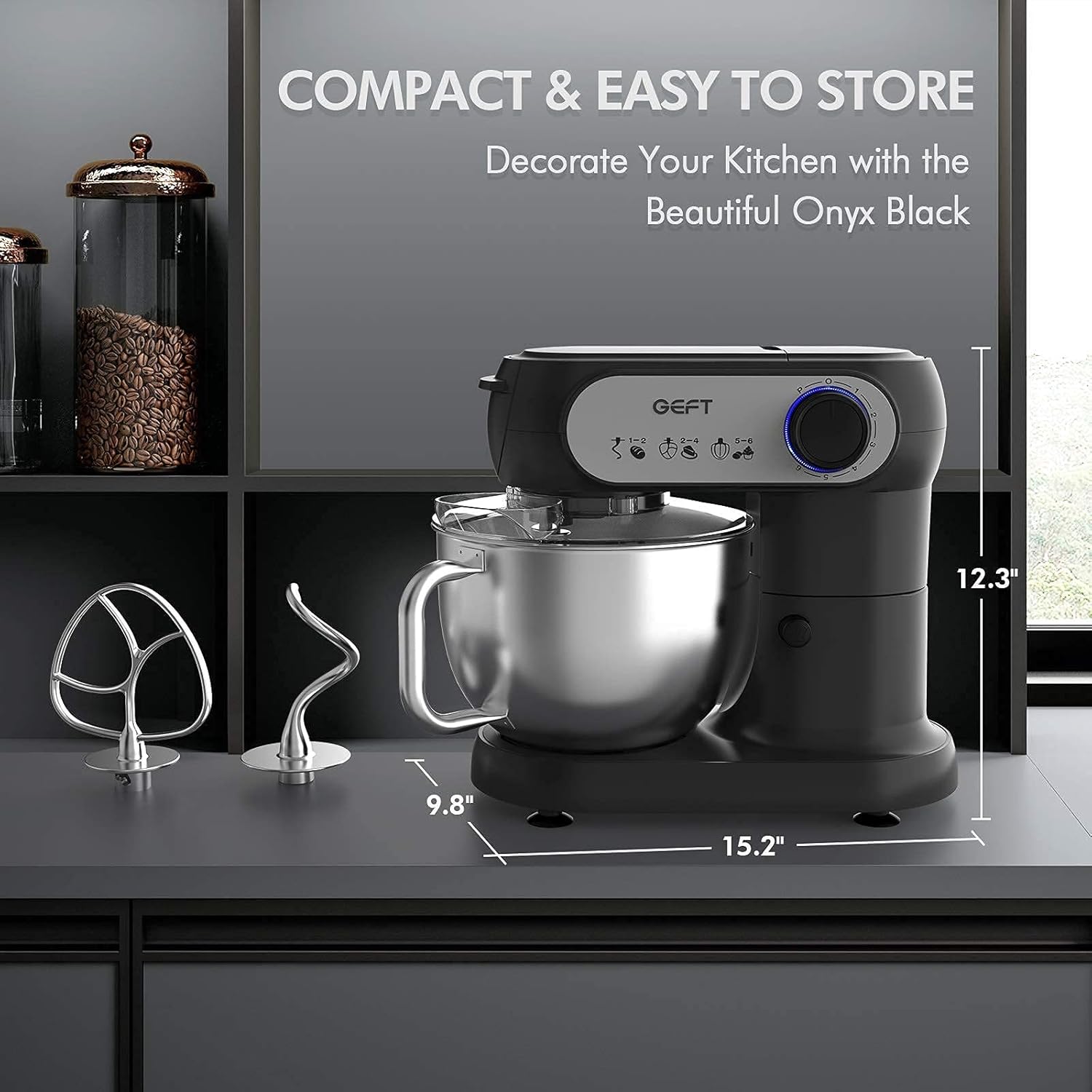 New Arrivals GEFT Stand Mixer-5.5-liter 6-Speed Kitchen Mixer with 600W Powerful Motor, Electric Food Mixer with Stainless Steel Mixing Bowl & Splash Guard, Dough Hook, Mixing Beater, Wire Whisk, Tilt-Head