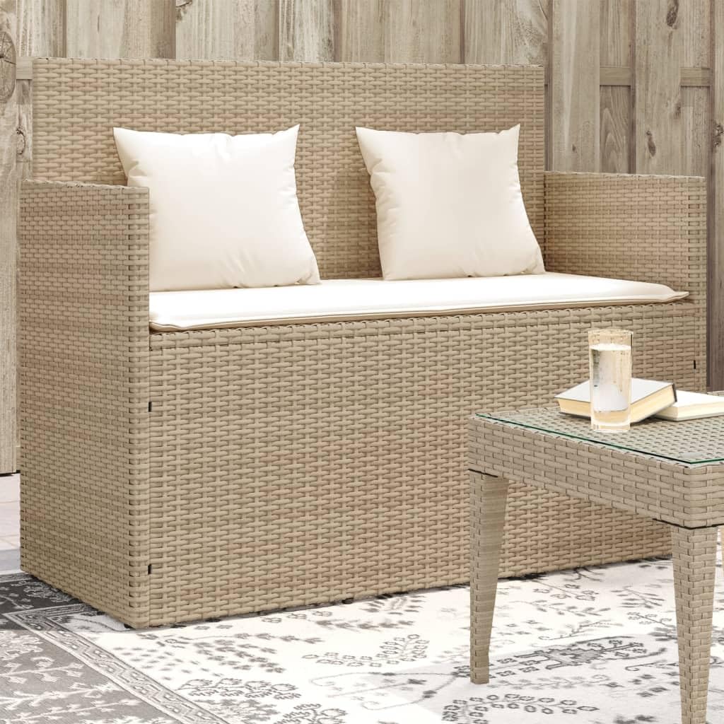 vidaXL Banco de Jardín con Cojines, Sofá Asiento Exterior, Banco de Parque, Mueble para Patio Terraza Balcón, Ratán Sintético Beige