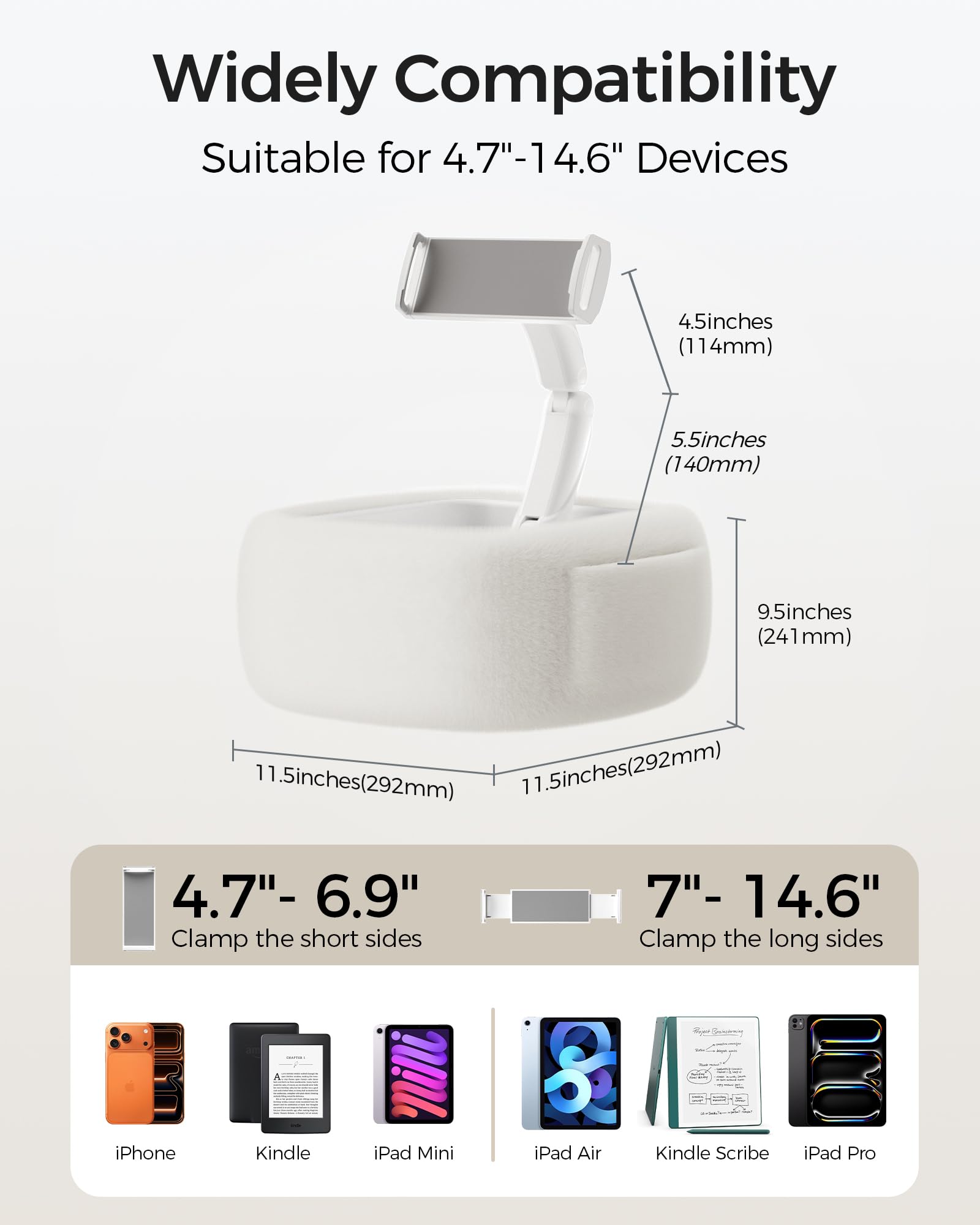Verstelbare Tablet- En Kindle-houder – Opvouwbaar Kussenstandaard Voor 4-11 Inch, Met 2 Snackbakjes, Voor Bed En Bank