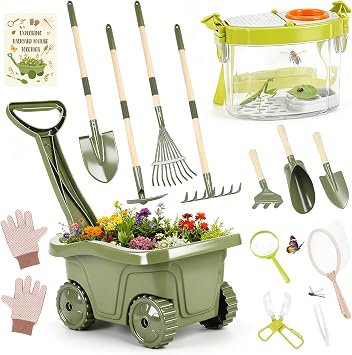 Dreamon Coffret Brouette de Jardinage et Exploration Nature (17 Pièces)