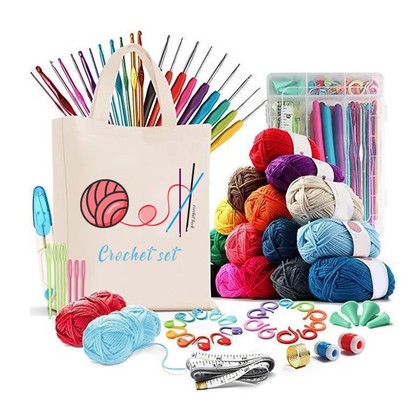 KLOVA Kit Crochet Débutant - Sac à Bandoulière Complet Avec Fil, Crochet, Aiguille Et Marqueur - Idéal Pour Apprendre