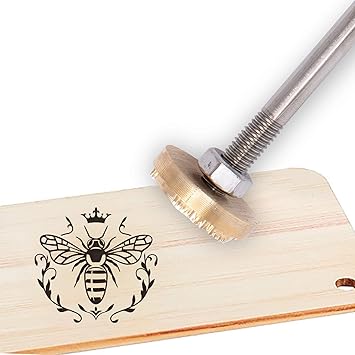 SUPERFINDINGS 1PC Leather Branding Iron Bees Pattern Brass Branding Iron Stamp for Wood, Bake, Leather, Round, Golden, About 30mm in Diameter, with Long Handle