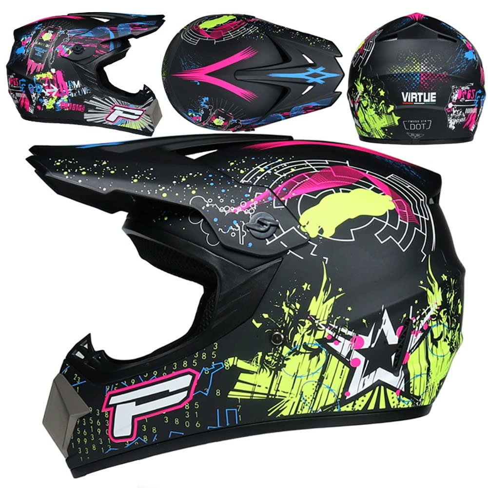 Unisexo MTB Casco de Motocross, Juventud Niños Integral Todoterreno ATV Moto Cascos, Deporte Al Aire Libre Descenso Enduro Quad Dirt Bike Chocar Casco, con Gafas Guantes Mascarilla