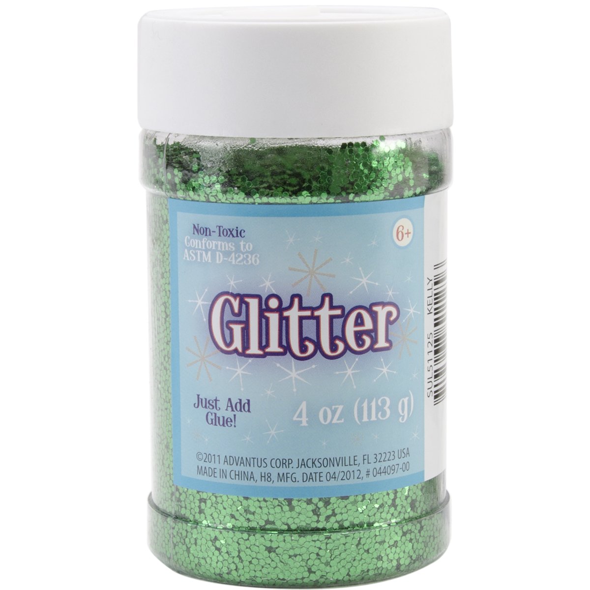 Sulyn Kelly Green Glitter Jar, 4 ounces, Non-Toxic, Reusable Jar with Easy to Use Shaker Top, Multiple Slot Openings for Easy Dispensing and Mess Reduction, Green Glitter, SUL51125
