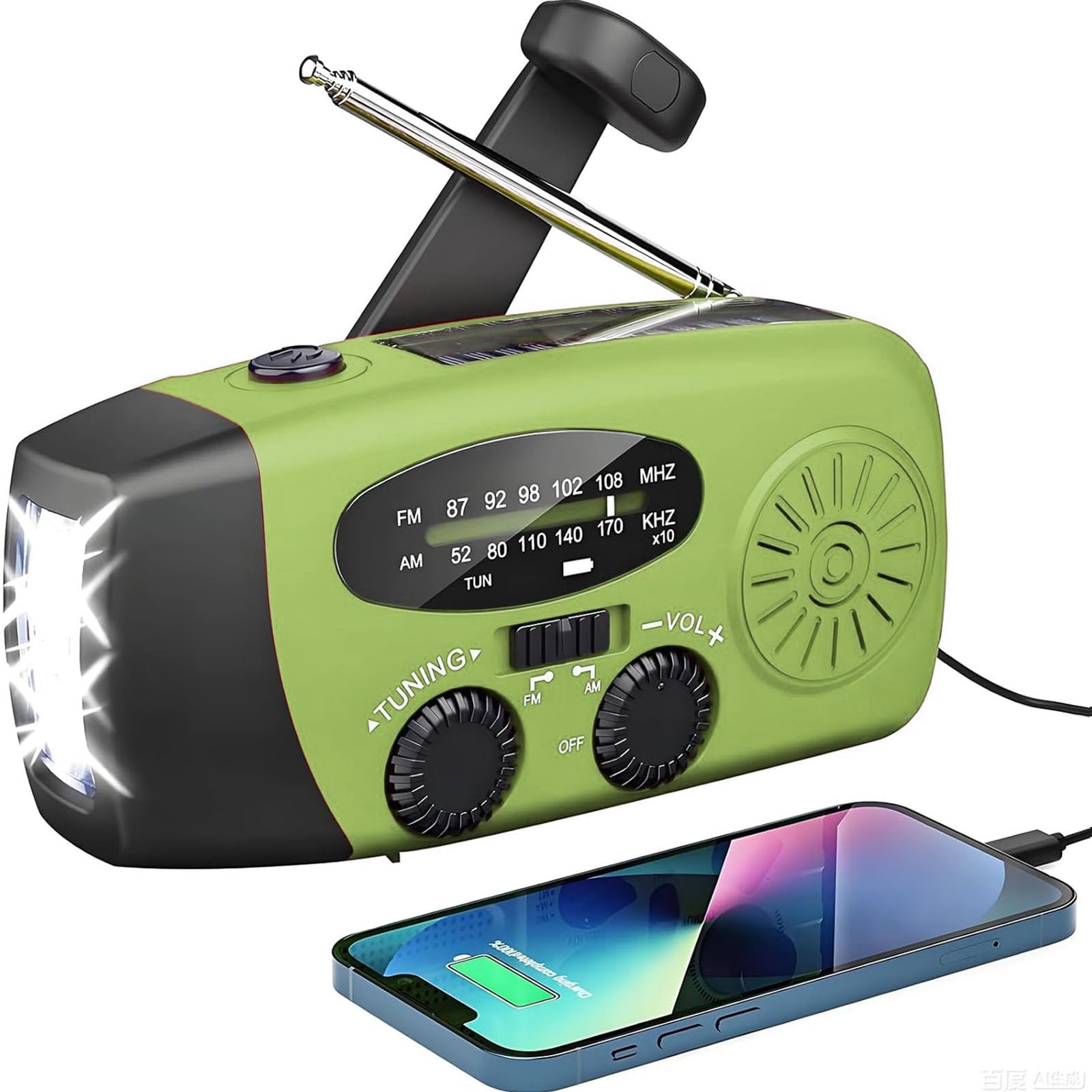 Notfall-Solarradio,Solarbaby Selbstbetriebenes Kurbelradio mit LED-Taschenlampe, SOS-Alarm,AM/FM Wetter Wind Up Radio, für Notladung von Smartphone