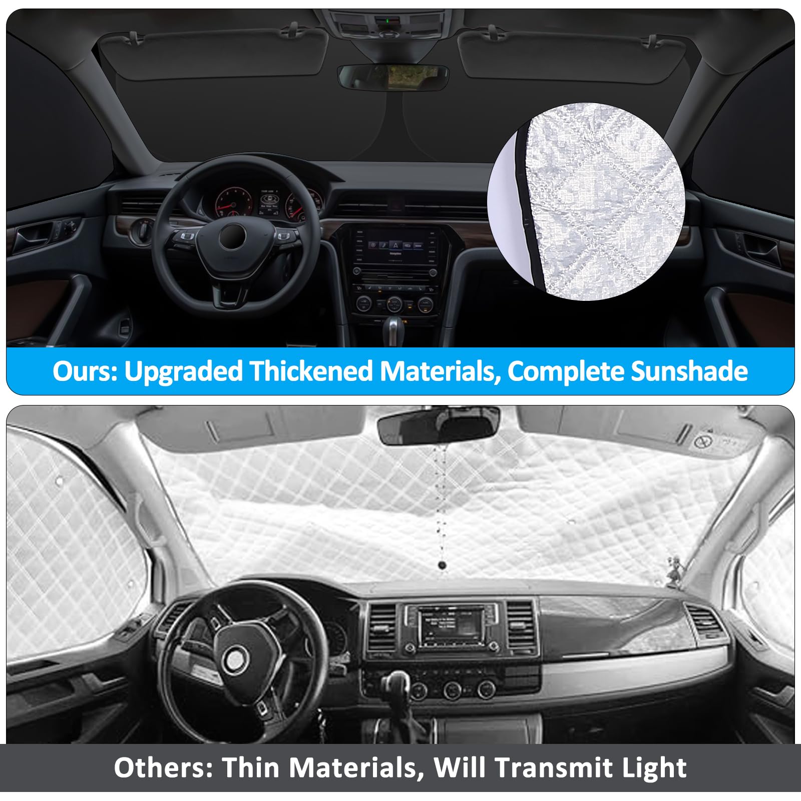 ZATOOTO Sonnenschutz Auto Frontscheibe passend für VW T5 T6, 3PCS Thermomatte Fahrerhaus, Auto Sonnenblende Frontscheibenabdeckung, Windschutzscheiben Innen Verdunkelung, UV-Schutz, Faltbare