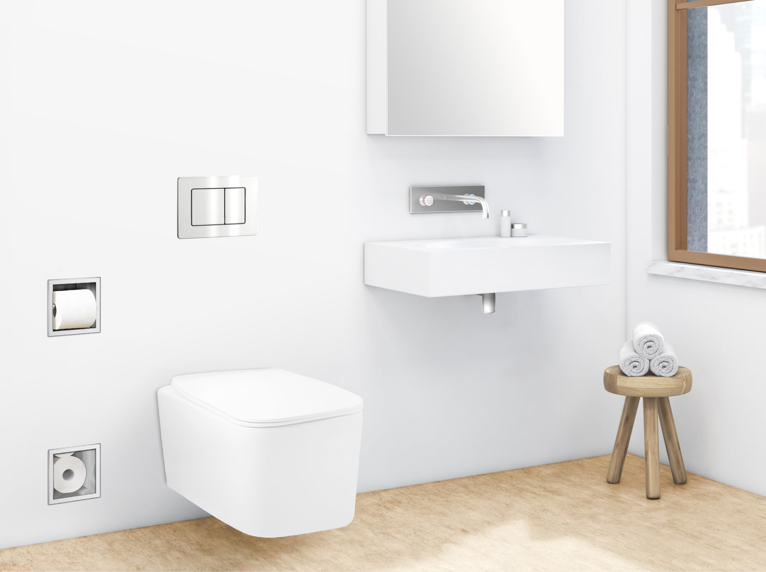 Porte-Papier Hygiénique avec Magasin pour 6 Rouleaux en Acier INOX, 74x20,8x14,75cm, Porte Papier Hygiénique pour Salle de Bain, Installation Au Mur, Wall-Box Paper 2 INOX