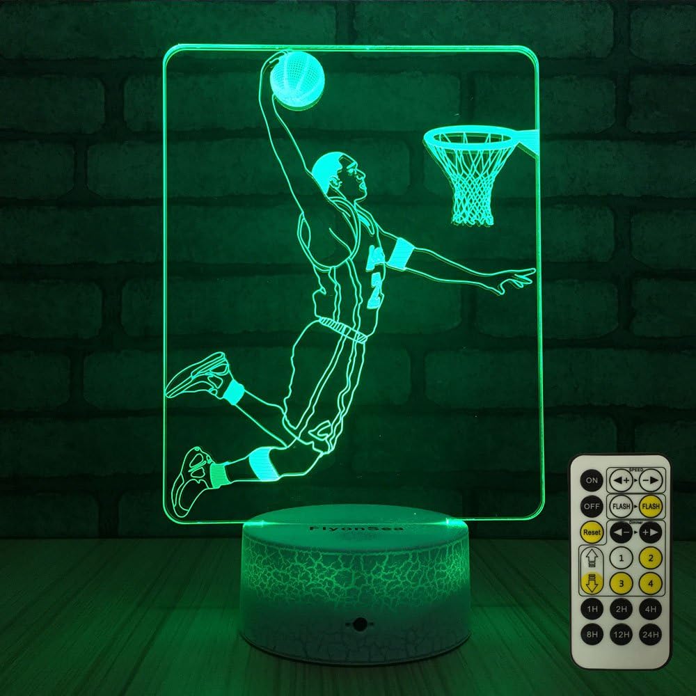 FlyonSea Basketball Light,Basketball Lamp 7 Colors Change Remote Control with Timer Kids Night Light Optical Illusion Lamps for Kids Lamp As a Gift Ideas for Boys or Kids