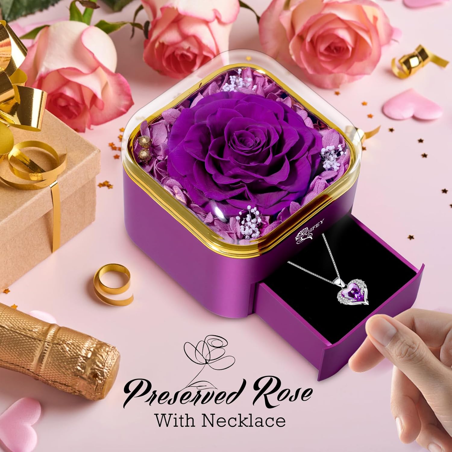 Valentines Day Gifts for Her - Preserved Real Blue Rose with Heart Necklace, Forever Flowers Gifts for Mom Grandma Wife Girlfriend at Christmas, Valentines, Mothers Day, Anniversary or Birthday Gifts for Women to Send Love - Image 2