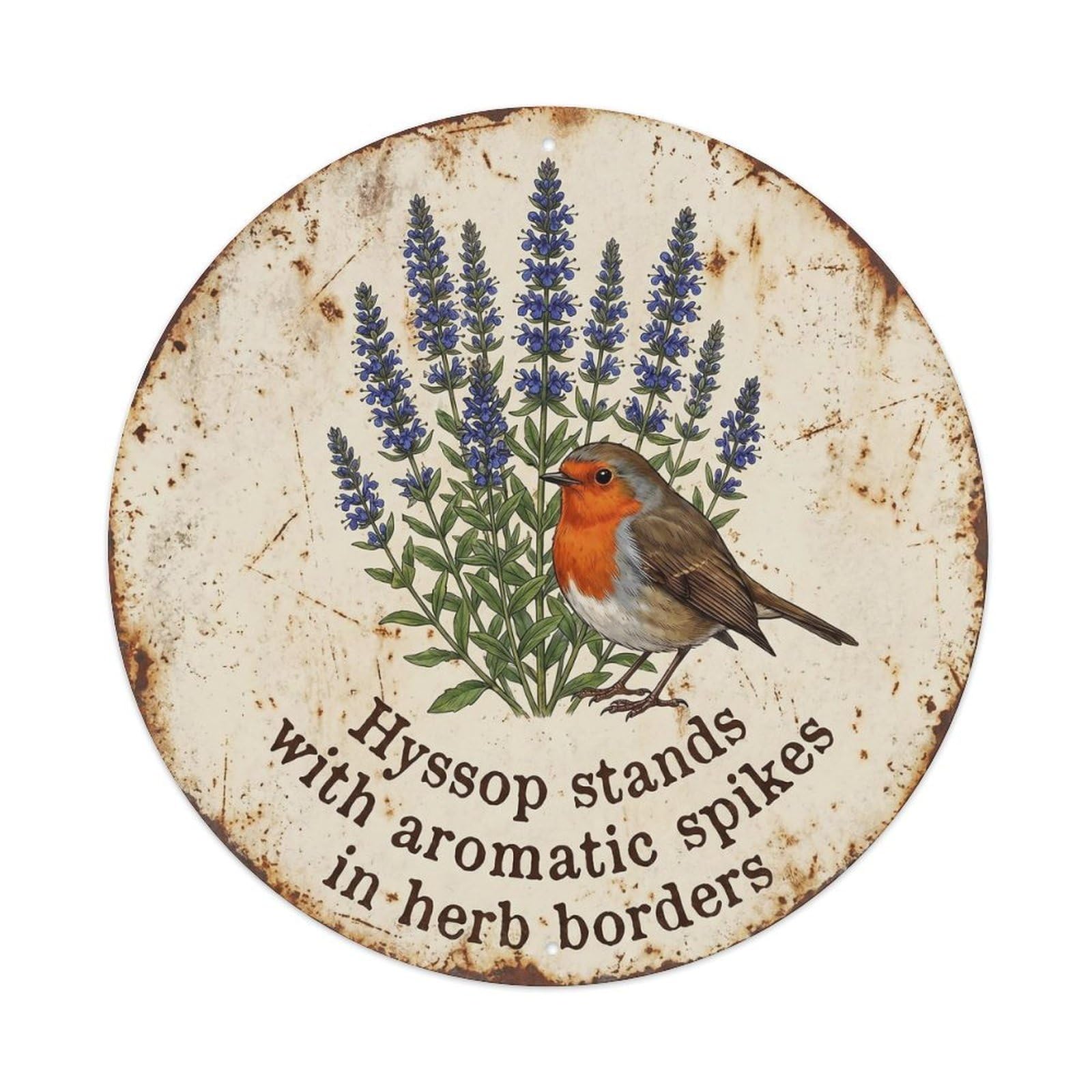 Robin Bird Garden Quote Hyssop CircleMetal Tin Sign