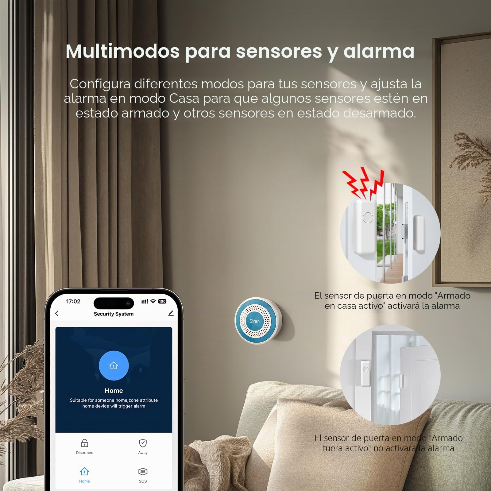 PGST Alarmas para casa,5PCS Kit Alarma casa WiFi,Sistema de Alarma para casa con Sirena 100DB, Puertas y Ventanas, PIR, para Casa, Caravana, Garaje,Compatible con Alexa, Google(Tuya/Smartlife)
