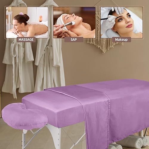 Miniatura 5 de Oudain Juego de 4 sábanas de microfibra suave para mesa de masaje de 3 piezas, incluye sábana encimera de masaje, sábana bajera ajustable y funda