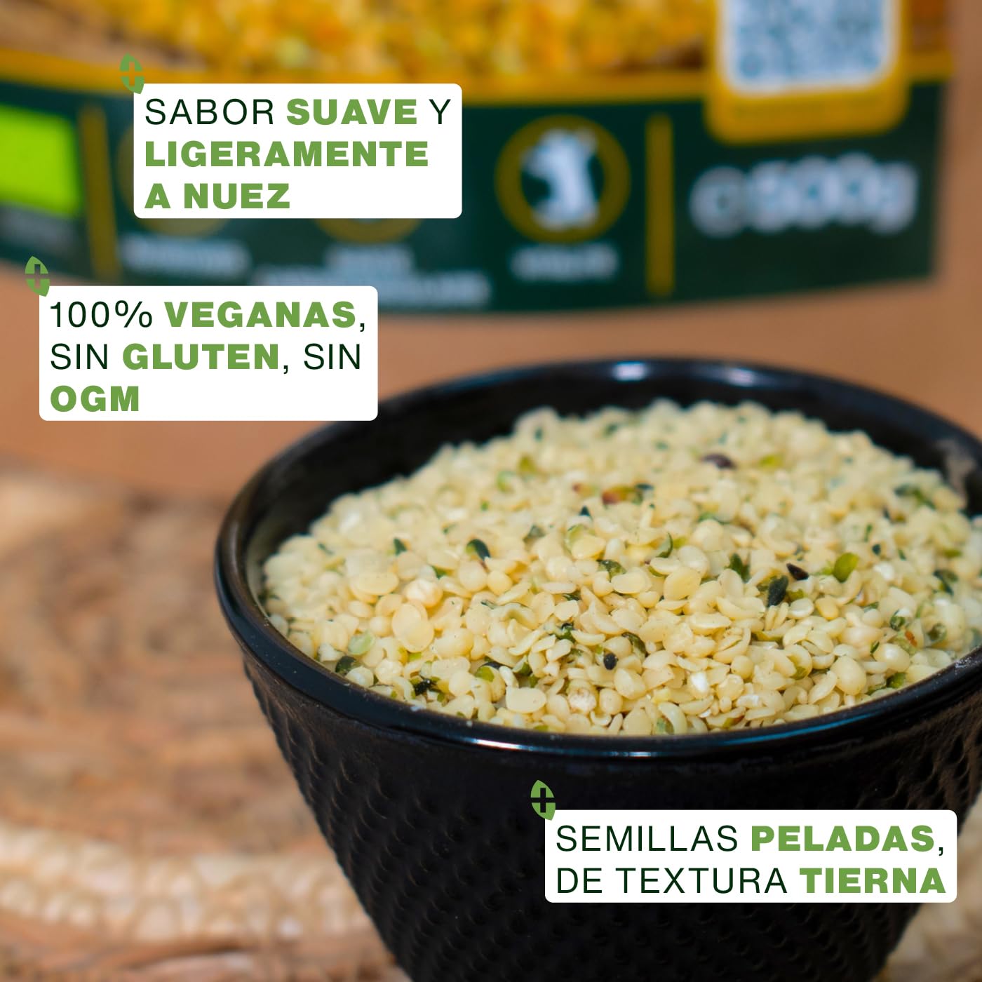 Semillas de Cañamo Peladas Bio 500 g | Origen Europeo | 100% Hemp seeds Naturales, Descascaradas y Crudas | Sin gluten | Primera Calidad