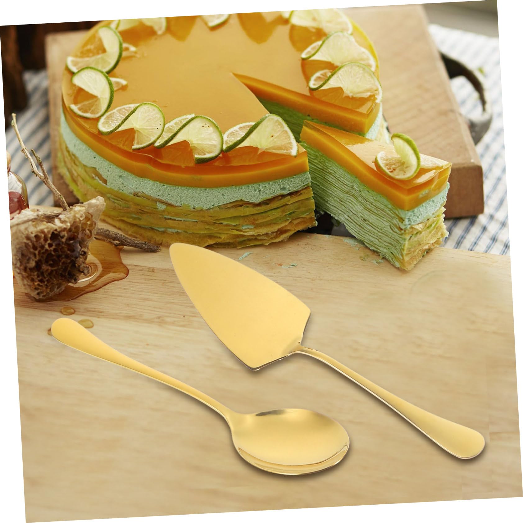Cubiertos para Servir Acero Inoxidable de Incluye Espátula Dentada para Pastel Cuchara y Tenedor para Banquetes Cocina y Fiestas Diseño Duradero y Reutilizable Color Dorado