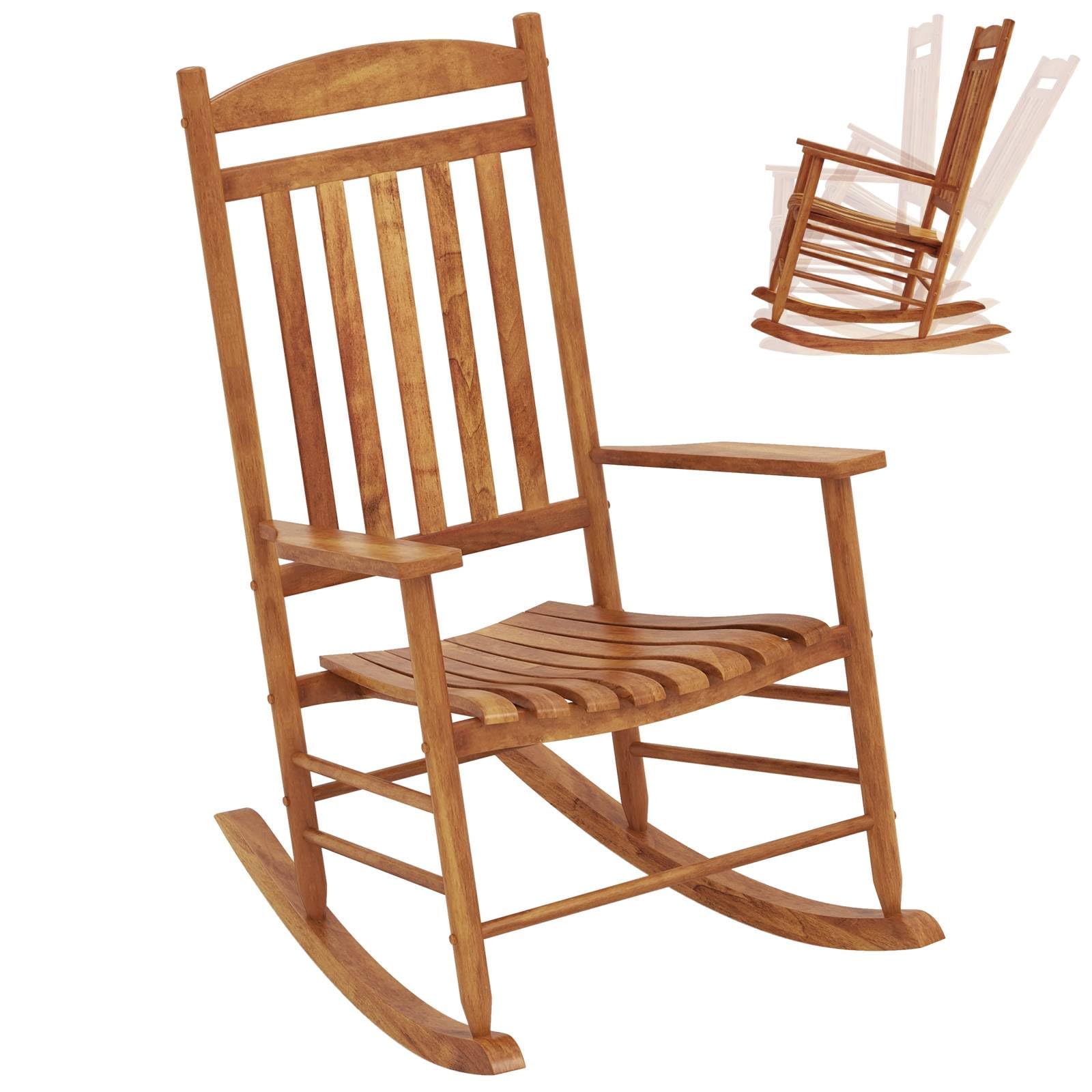 SFAREST Outdoor Wooden Chair, Patio Fir Wood Armchair with Wide Armrest, Outdoor Garden Chair for Courtyard Park Balcony (1 Rocking Chairs, 86 x 69 x 110 cm)