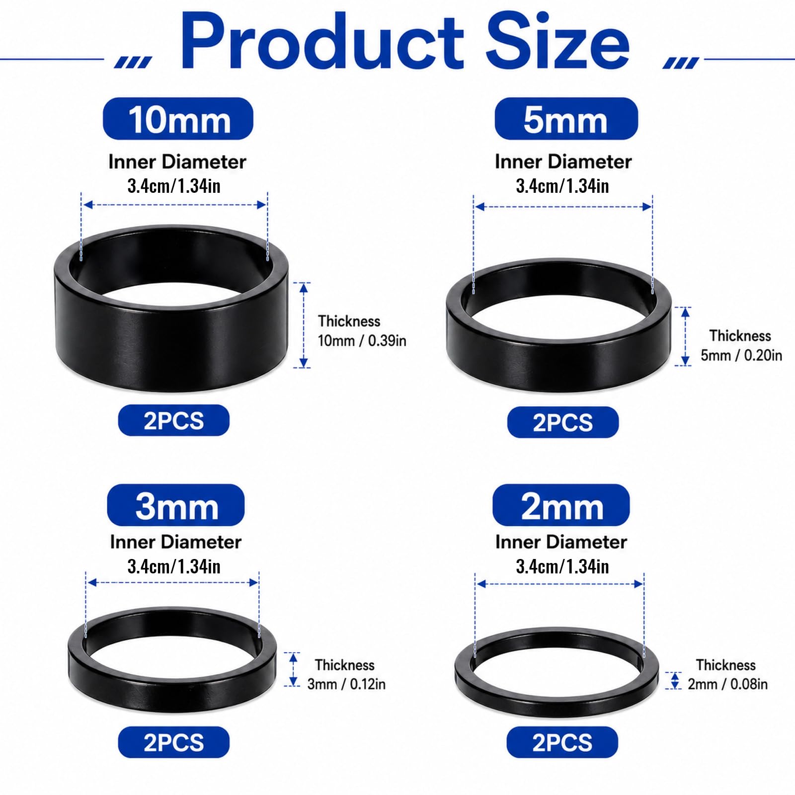 Spacer widelec dystansowy do roweru wyścigowego, 8 sztuk, 1 1/8 cala, pierścienie dystansowe do roweru wyścigowego, 2 mm/3 mm/5 mm/10 mm