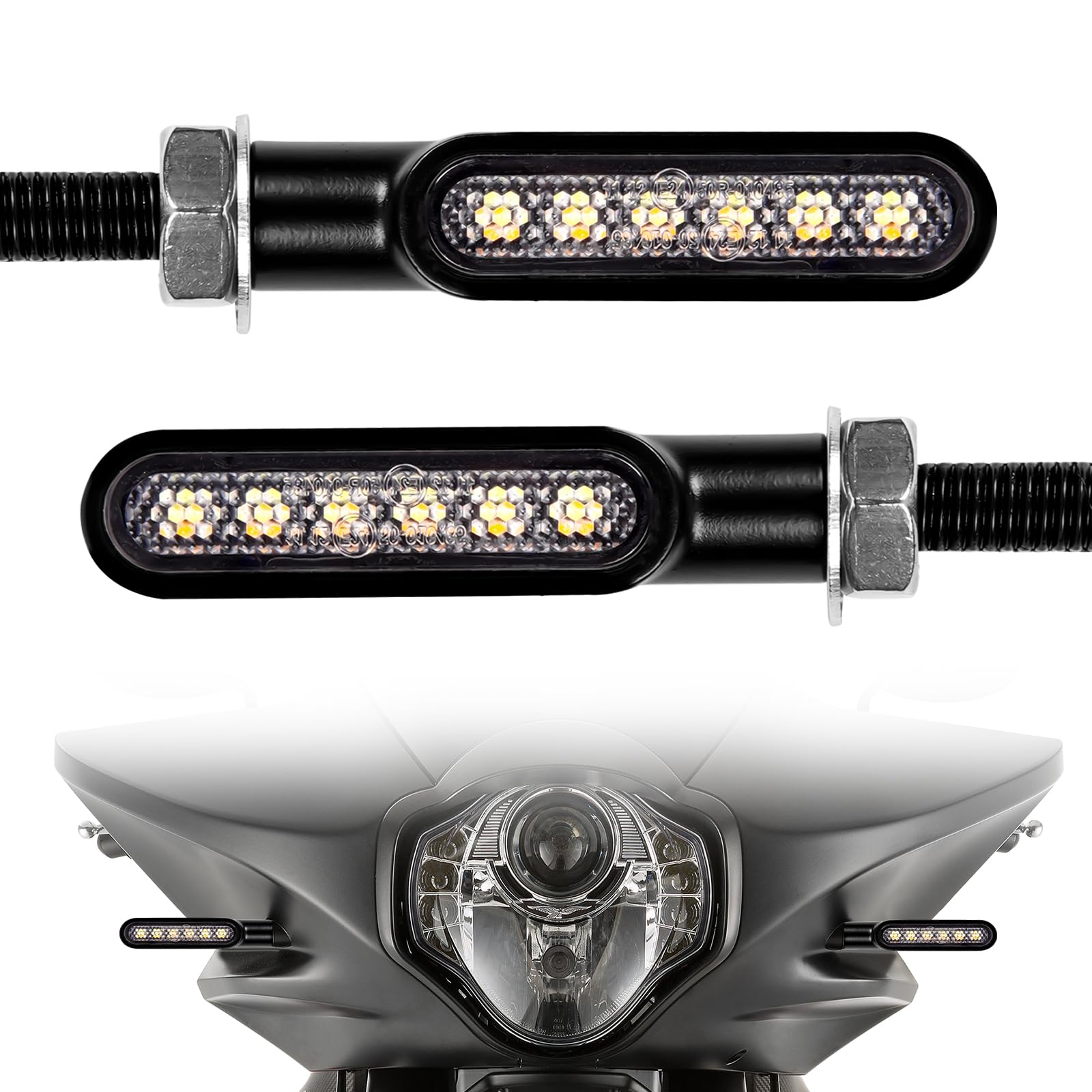 Photo 1 of TECTEK Universal Motorcycle LED Turn Signals Motorcycle Blinkers Dirt Bike Rear Front Turn Signals with Running Light Compatible with Harley Honda Suzuki Kawasaki Motorbike Scooter