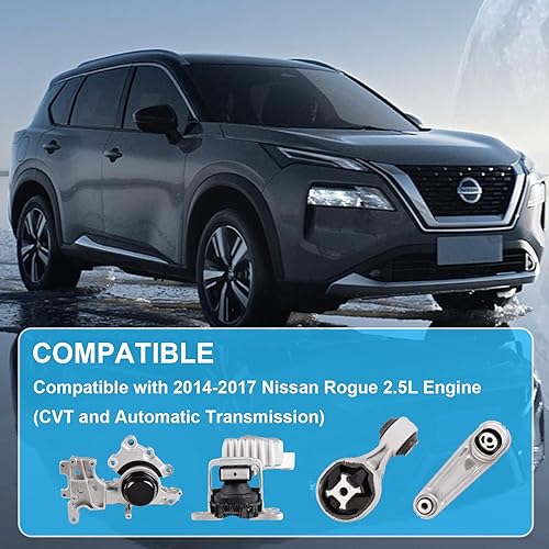 Miniatura 3 de Motor de motor de 4 piezas y montaje Tran compatible con Nissan Rogue 14-17 2.5L, motor de motor delantero trasero derecho y montaje Tran Repelace #