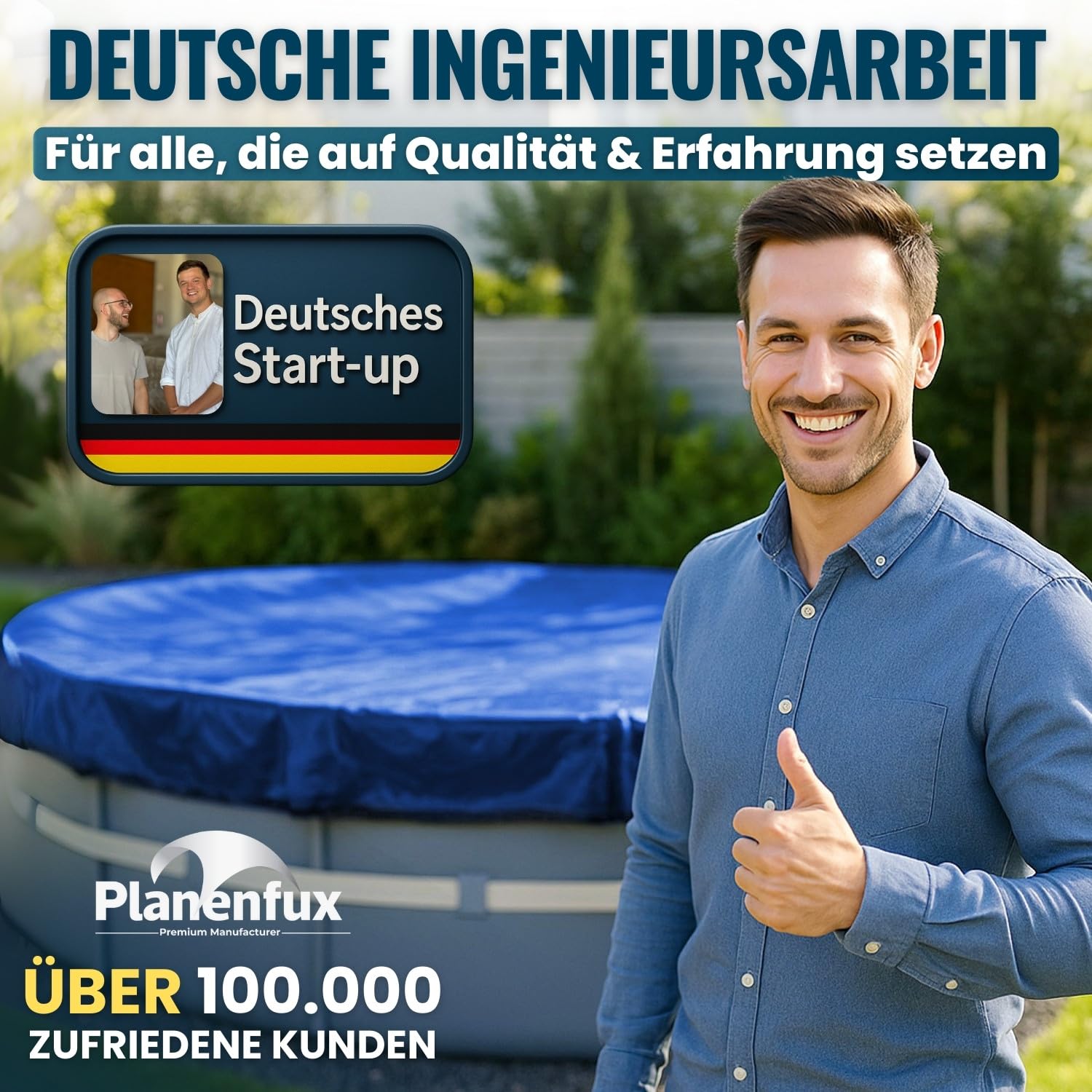 Planenfux® Poolabdeckung rund 366 cm (Für Ø 320-366 cm Becken) | 2-in-1 Abdeckplane Pool aus 200g/m² PE Material | Poolplane Solarplane Rundpool für Sommer & Winter | Ø 420 cm Schwimmbecken Abdeckung