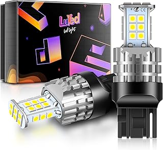LUYED 7440 LED Reverse Lights Bulb 1550 Lumens Extremely Bright T20 3030 24-EX Chipsets LED Bulbs Used For Back-Up Lights,Turn Signal Lights,Daytime Running Lights,Xenon White,Pack of 2