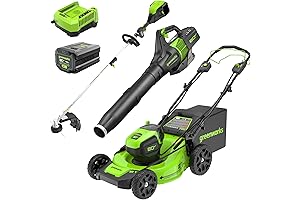 Greenworks Corded/Cordless Electric Lawn Mower, Axial Leaf Blower, and String Trimmer Kit