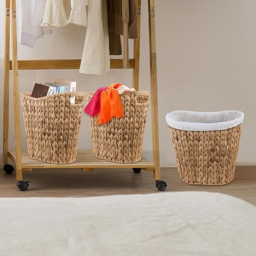 Miniatura 7 de Cesta de basura de mimbre, cubo de basura de jacinto de agua tejido a mano, cesta de basura de mimbre con asas integradas, cubo de basura de mimbre