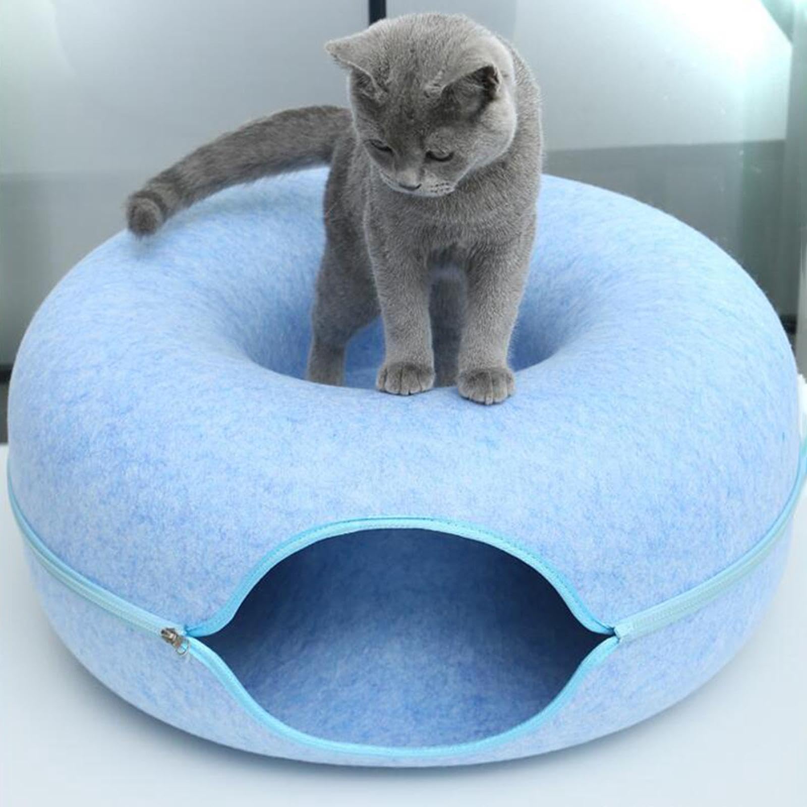 Cueva para Gatos para Varios Gatos, Cuevas para Gatos de Interior, Cama para Gatos, Cama para Gatos Tipo Donut Extraíble Y Lavable, Azul 50cm