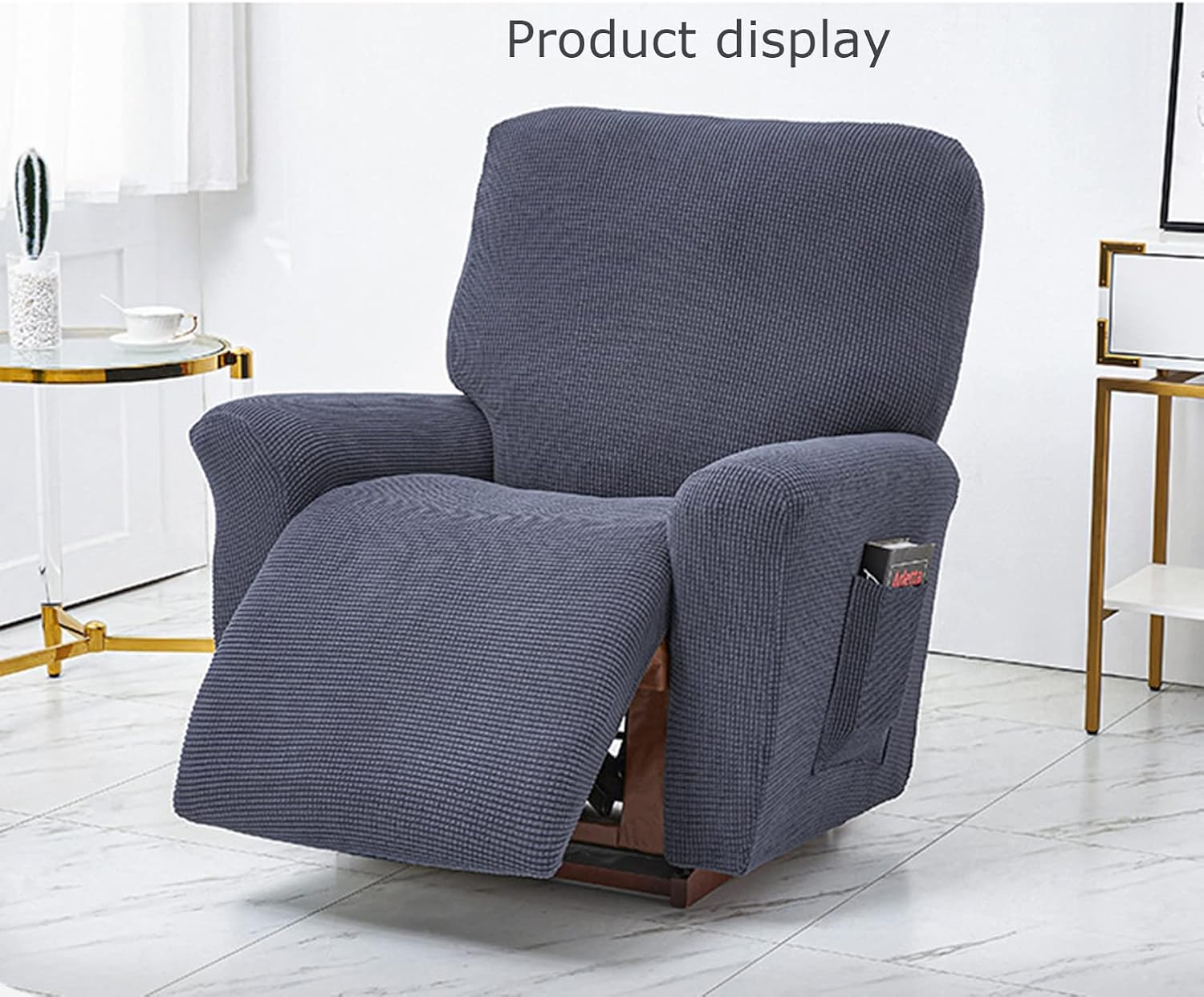 Stylish Recliner Slipcover, Stretch Soft Recliner Cover 4 Pieces Recliner Couch Cover with Elastic Side Pocket Recliner Couch Cover for Living Room-Coffee
