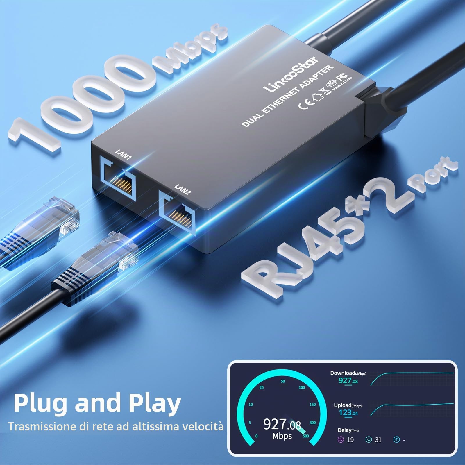 Adattatore Ethernet per Starlink Gen 2 a due porte, adattatore Ethernet per Starlink V2 a più porte per rete esterna cablata: connessione rapida e stabile fino a 1 Gbps