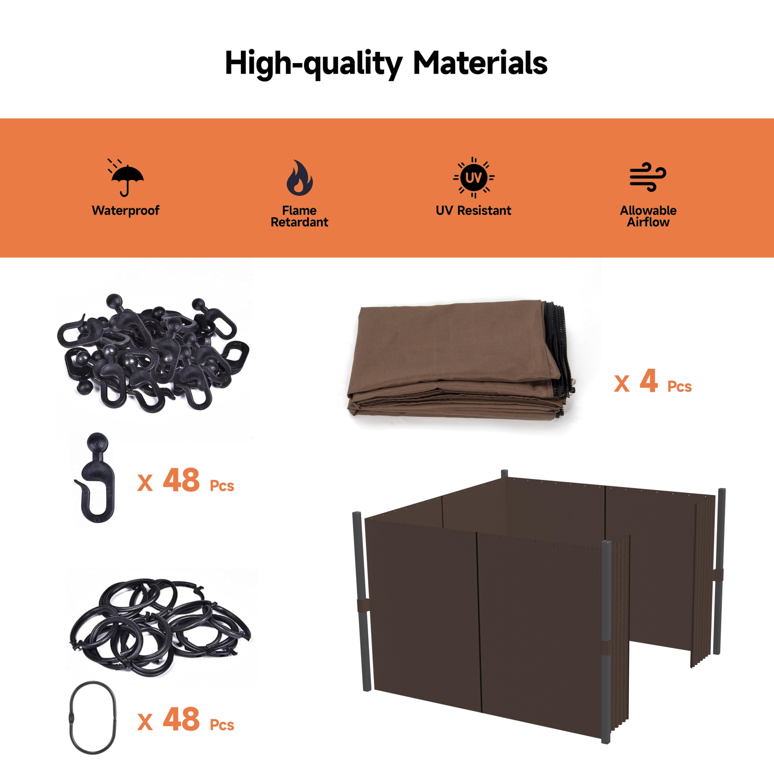 Gazebo Curtains Outdoor Waterproof, Curtain Replacement Universal 4-Panel Sidewalls, Universal Replacement Privacy Curtain Sidewalls with Zipper for Garden Patio Yard (Only Curtains) (10x12ft, Brown)