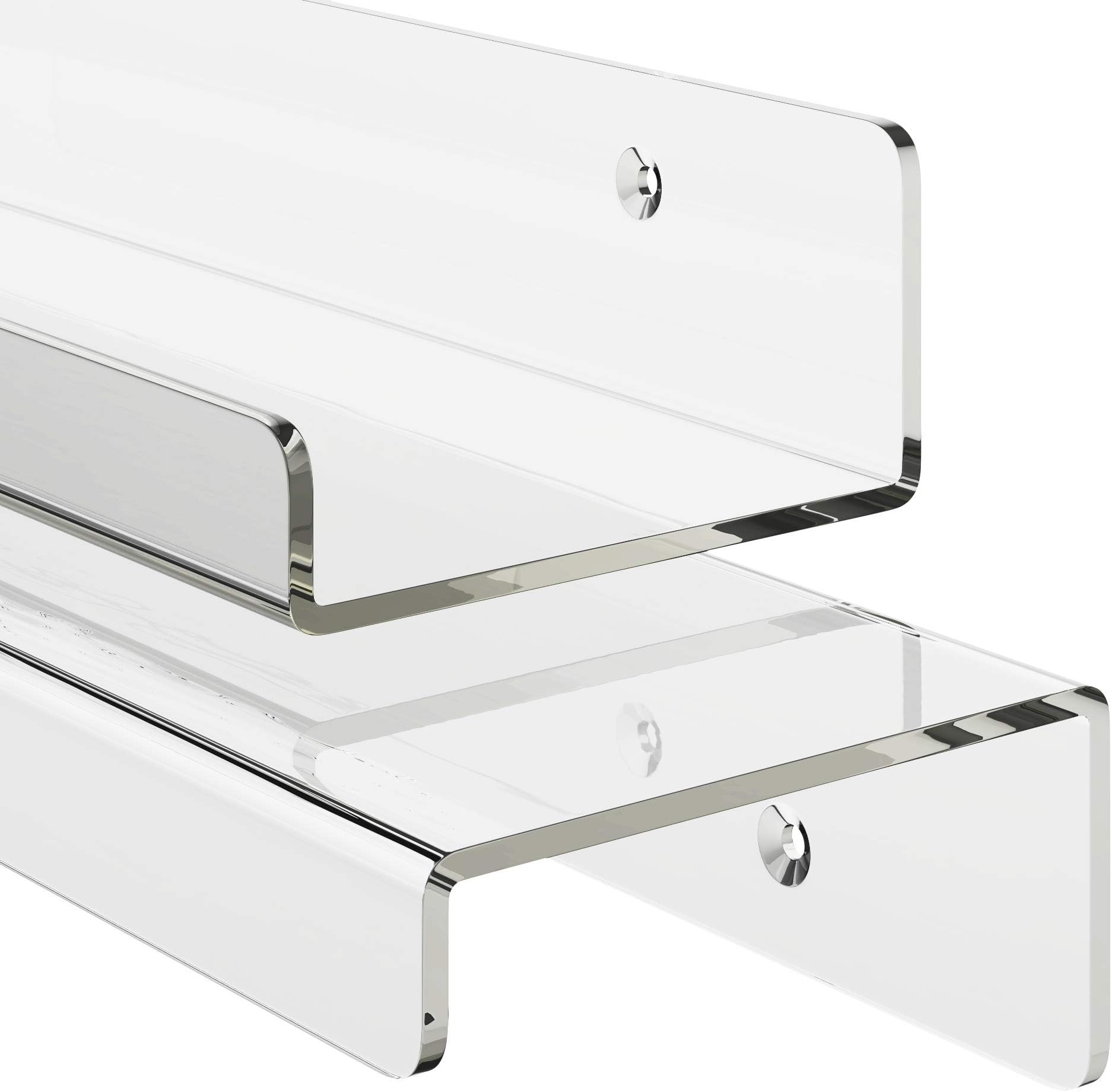 unum Set of 2 Acrylic 24" Invisible Floating Shelves for Wall; Clear Hanging Wall Display Shelf Ledges/Ledge - Vinyl LP Record Display Shelves - 24" Long x 4" Deep (2-Pack)
