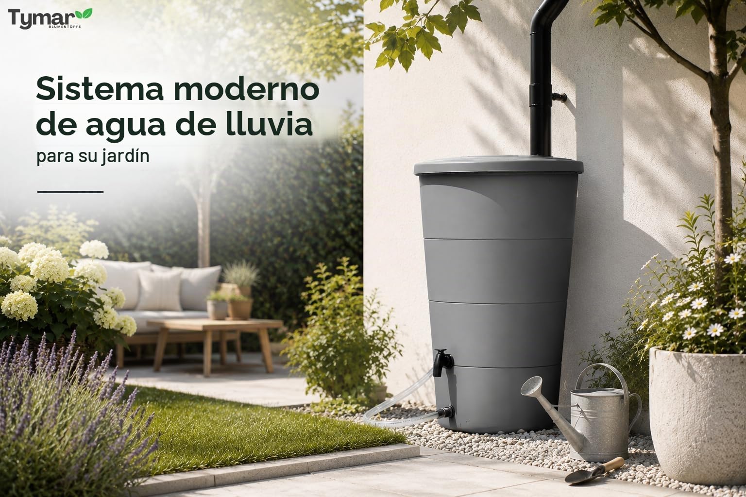 Tymar IDSM - Depósito de agua para lluvia (200 L, con grifo, depósito de agua de lluvia para jardín y balcón, diámetro 60 x 107 cm)