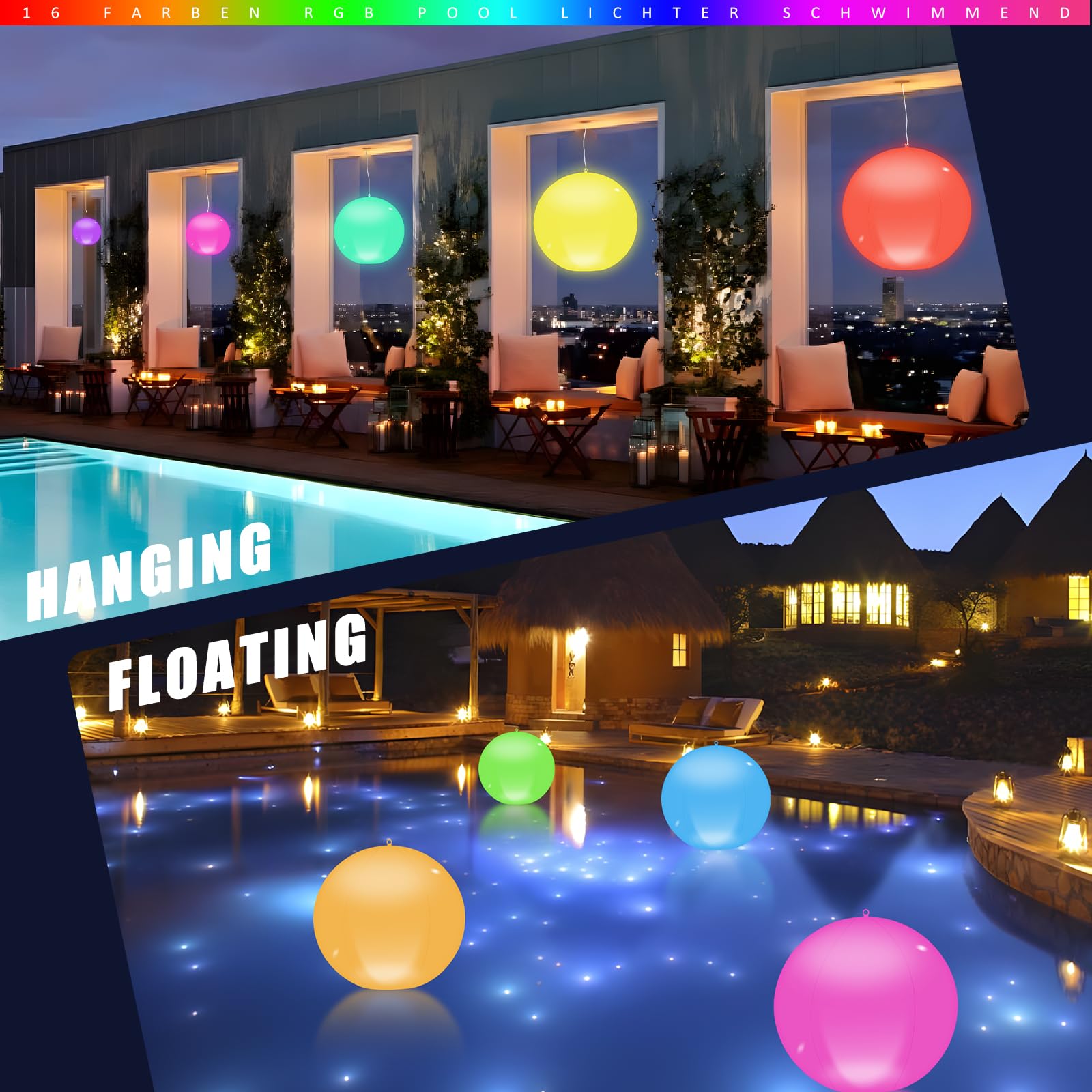 Solari Luci Galleggianti Piscina, 2Pz Solare Lampada Galleggianti Piscina con Telecomando,13.4In 16 RGB Solari Lampada Palle Luminose da Giardino Solari, IP68 Palle Luminose per Piscina Esterno
