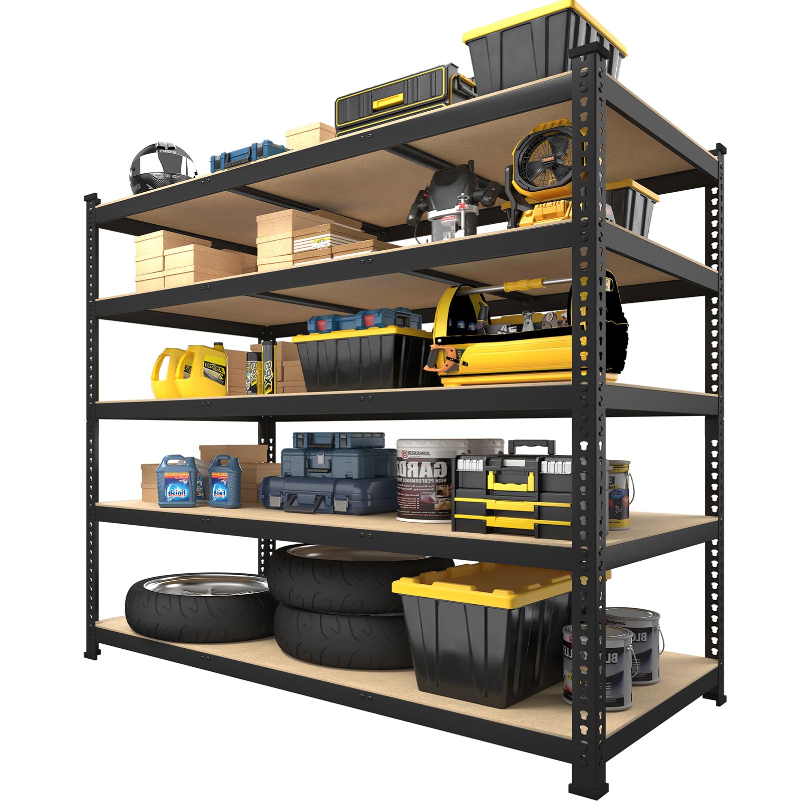 PrimeZone 48" x 24" x 72" Heavy Duty Storage Shelves - 5 Tier Adjustable Garage Storage Shelving, Metal Storage Utility Rack Shelf Unit for Warehouse Pantry Closet Kitchen, Black